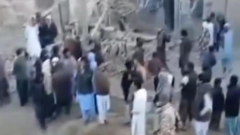 This video appears to show the aftermath of a Pakistani missile strike on Iranian territory