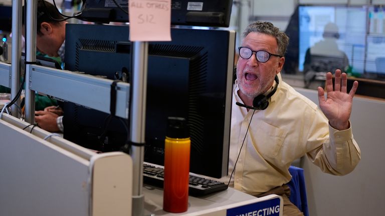 Marty Handler works on the options floor at the New York Stock Exchange in New York, Thursday, April 3, 2025. Pic: AP