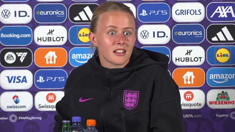 Hannah Hampton during an England Lioness press conference.